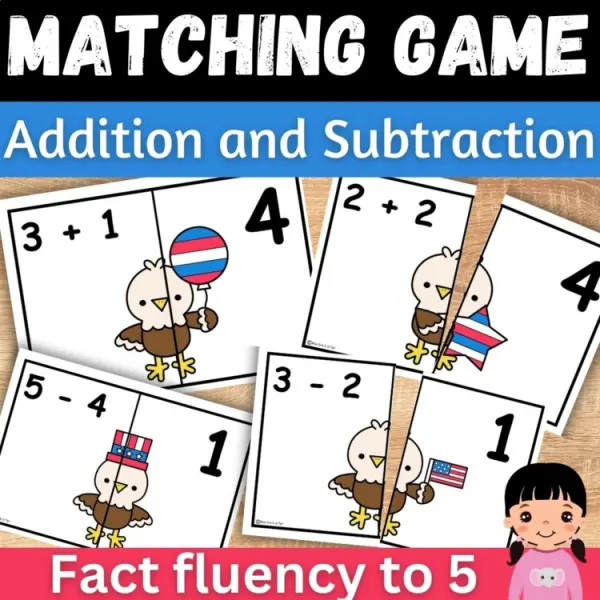 Cover of 4th of july Math Addition & subtraction within 5 Matching game For Kindergarten