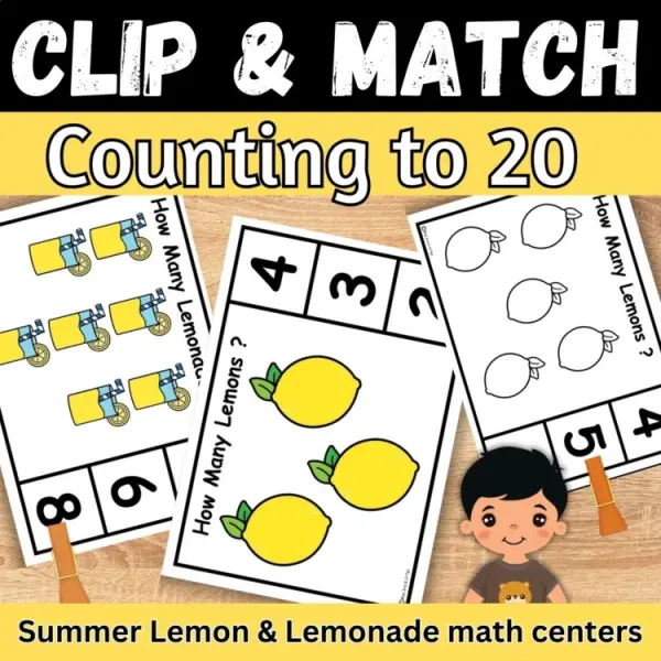 Cover of Summer Matching numbers to quantities Math Task cards count and clip to 20