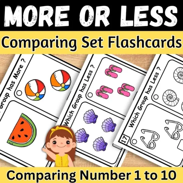Cover of Summer More or Less counting and comparing to 10 Kindergarten Task cards