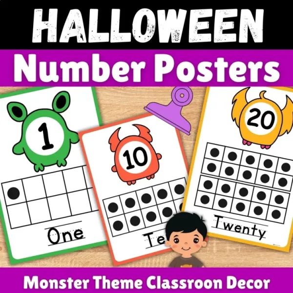 Cover of Number to 20 posters with ten frames Halloween Math Classroom Decor