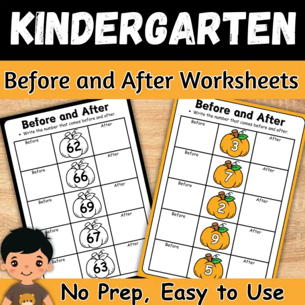 Cover of Fall Pumpkin Math before and after number worksheets to 100 for Kindergarten