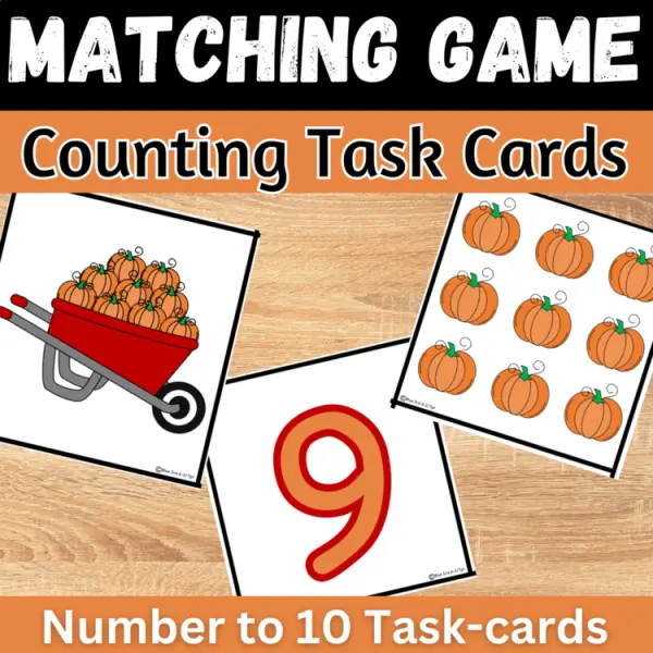 Cover of Fall Pumpkin matching numbers to quantities Count and Match math Game