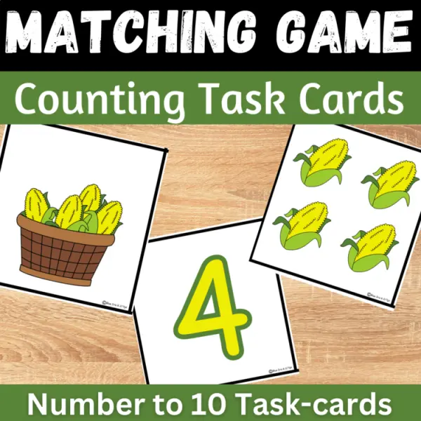 Cover of Fall Corn matching numbers to quantities Count and match Kindergarten math Game