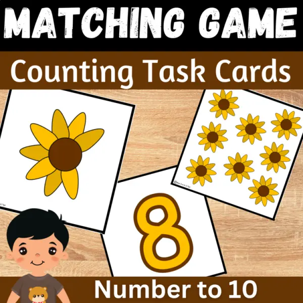 Cover of Fall Sunflower matching numbers to quantities Count and Match Math Game