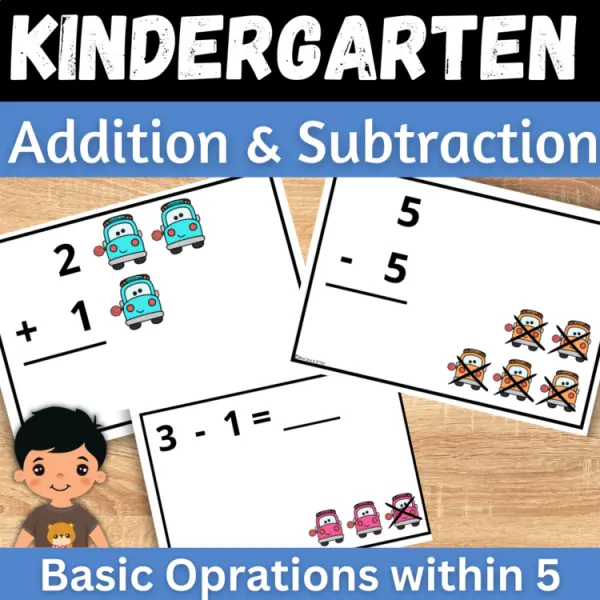 Cover of School Bus Addition and subtraction fact within 5 Kindergarten Math Game Center