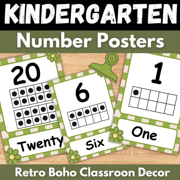 Cover of boho Retro Number posters with ten frames to 20 Math Classroom Decor