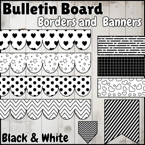 Cover of printable bulletin board borders and banners black and white Classroom Decor