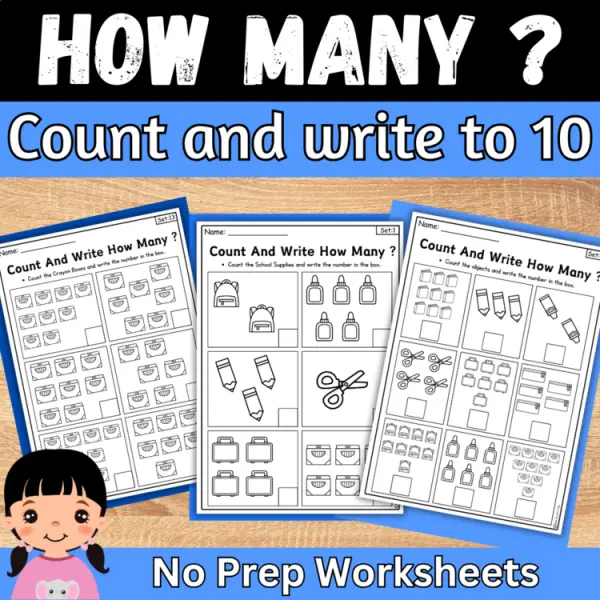 Cover of Count And Write How many Back to school Math Worksheets for kindergarten