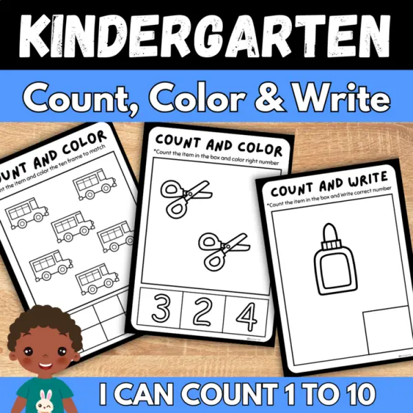 Cover of Count And Write How many Back To School Math Workbook for kindergarten