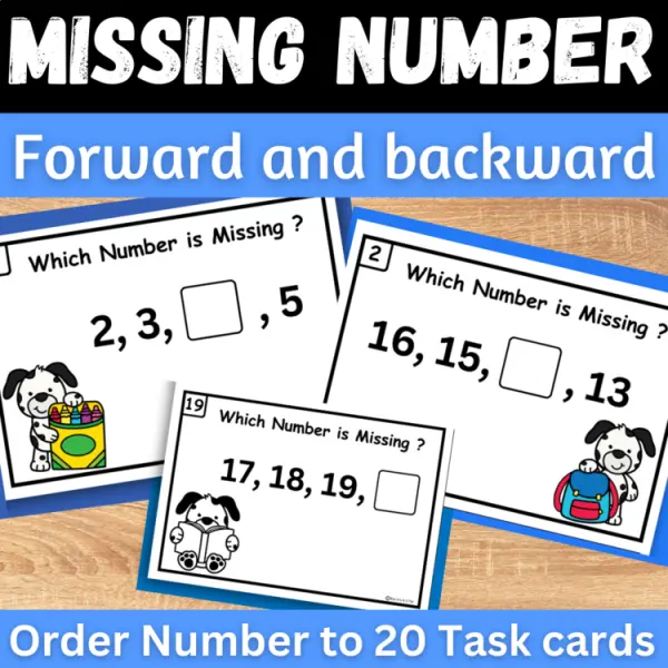 Cover of Back to school Missing numbers to 20 Ordering Forward and Backward Math center