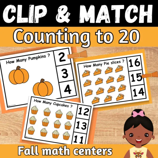 Cover of Fall Matching numbers to quantities Math counting to 20 Clip And Match