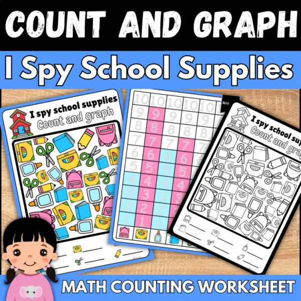 Cover of Back to school i spy count Write How many and graph Worksheets For Kindergarten