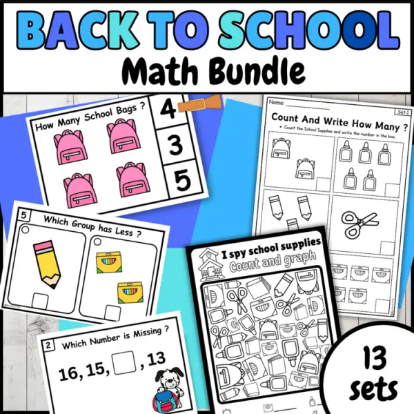 Cover of Back to School Math Bundle Count and write how many worksheets and task cards