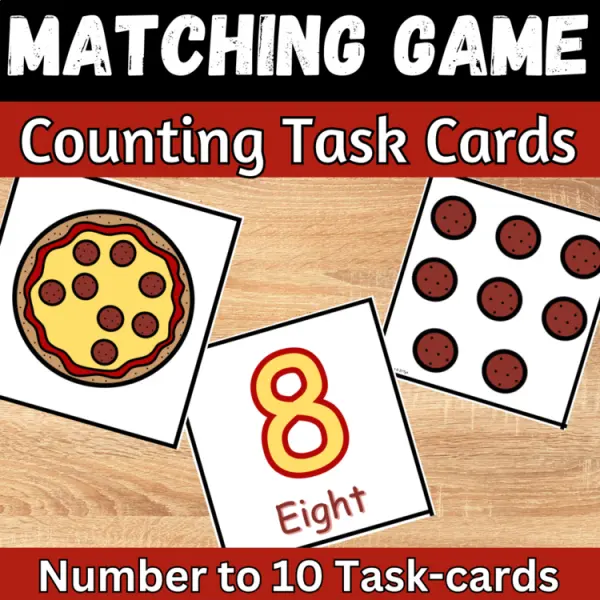 Cover of Pizza matching numbers to quantities Count and Match math Game for Kindergarten