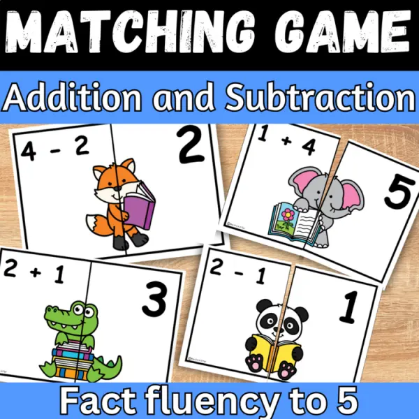 Cover of Back to school Addition & Subtraction within 5 Matching Game for Kindergarten