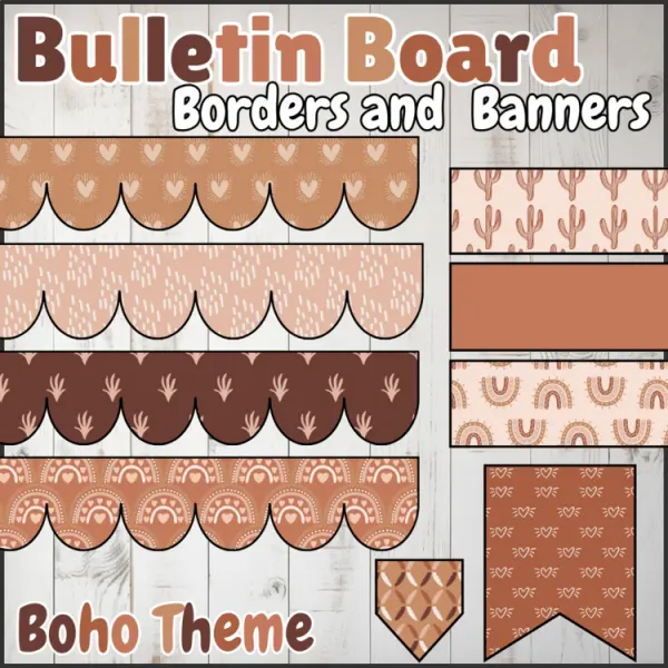 Cover of Boho printable bulletin board borders and banners Neutral Classroom Decor