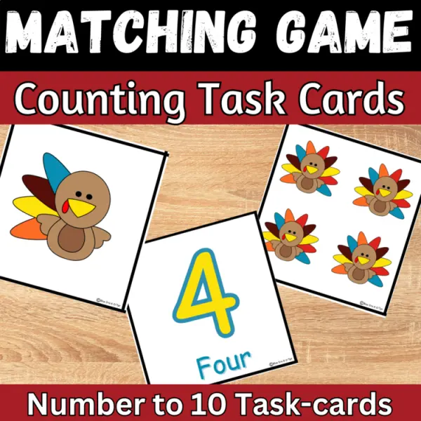 Cover of Thanksgiving Turkey matching numbers to quantities Count and Match Math Game