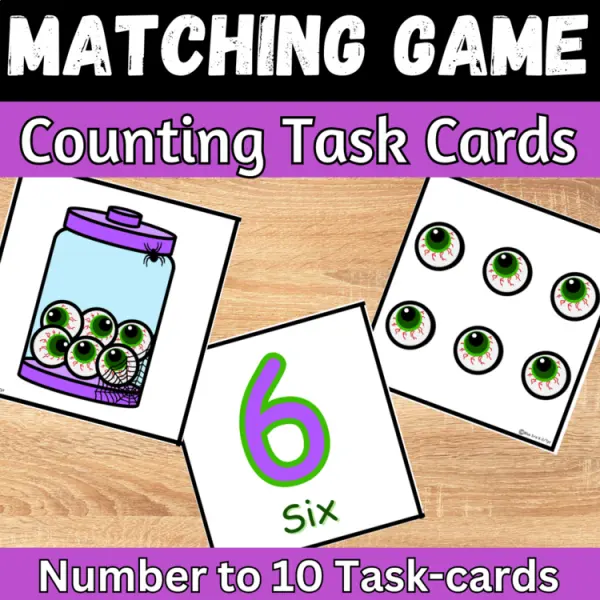 Cover of Halloween matching numbers to quantities Count and Match Kindergarten math Game