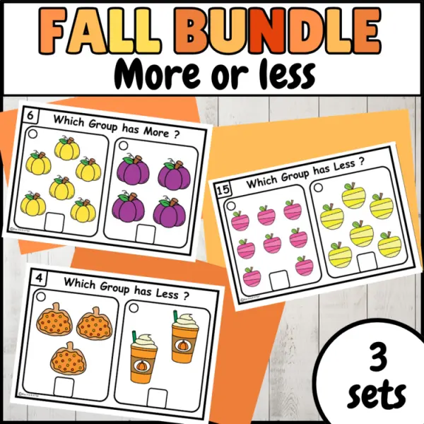 Cover of Fall More or Less count and compare Numbers to 10 Kindergarten Math bundle