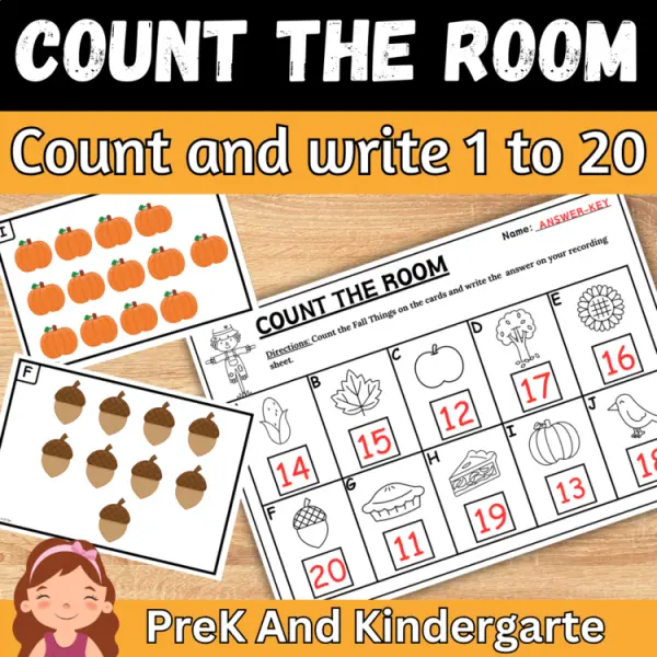 Cover of Fall Count the room and write How many Numbers to 20 for Kindergarten Bundle