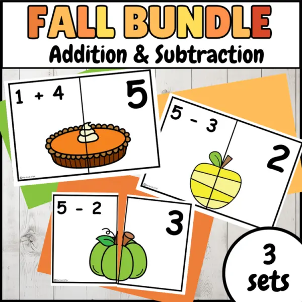 Cover of Fall Bundle Addition & Subtraction within 5 Matching game for Kindergarten math