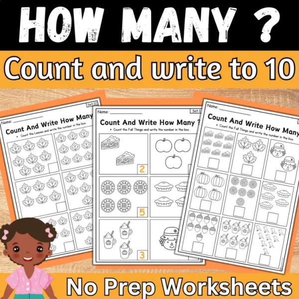 Cover of Fall Count And Write How many: Counting to 10 Worksheets for kindergarten math