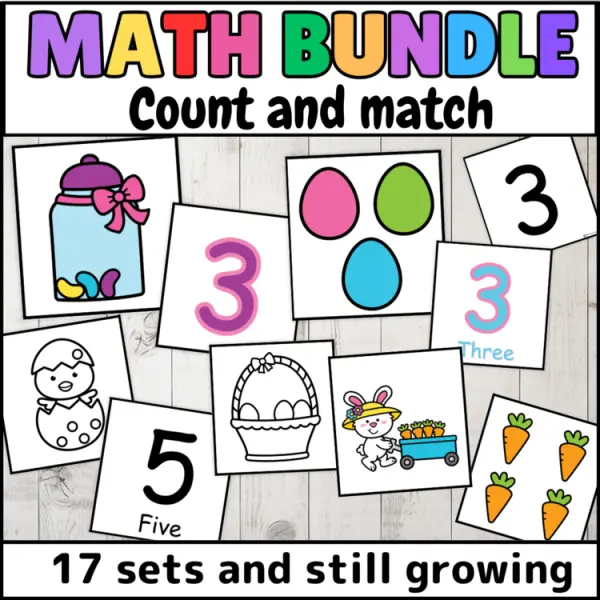 Cover of matching numbers to quantities Count and Match Game for Kindergarten math center