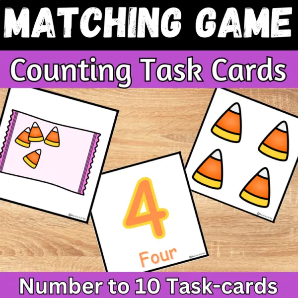 Cover of Halloween math matching numbers to quantities Count and Match Kindergarten Game