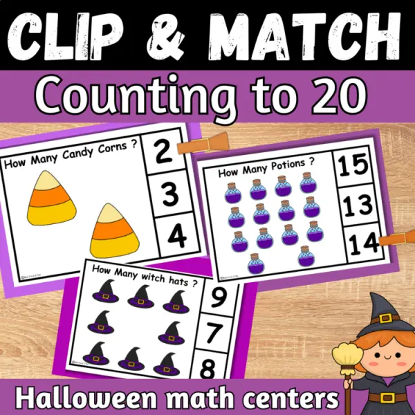 Cover of Halloween Matching numbers to quantities counting to 20 Clip And Match Math