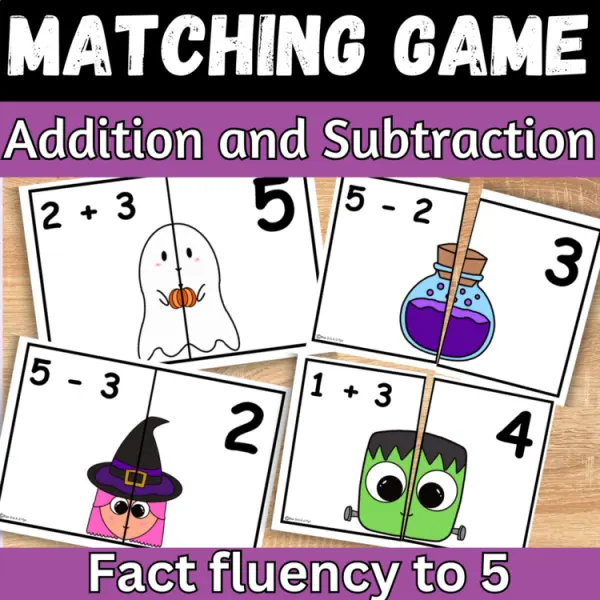 Cover of Halloween Math Addition & Subtraction within 5 Matching game for Kindergarten
