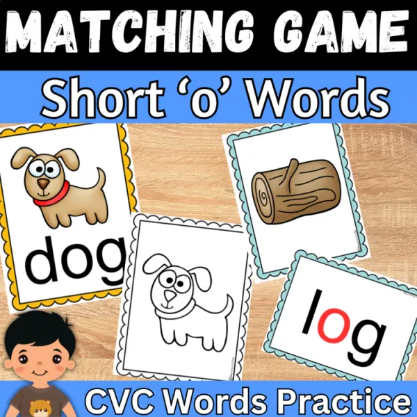 Cover of CVC Words flashcards with Pictures Short ‘o’ Matching Game For Kindergarten