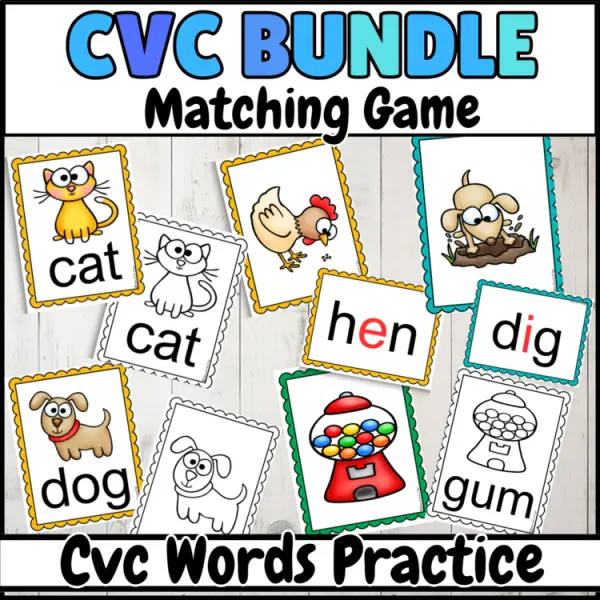 Cover of CVC Words flashcards with Pictures Short a, e, i, o, u Matching For Kindergarten