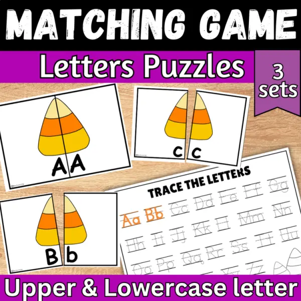 Cover of Halloween letter matching uppercase and lowercase worksheet for Kindergarten