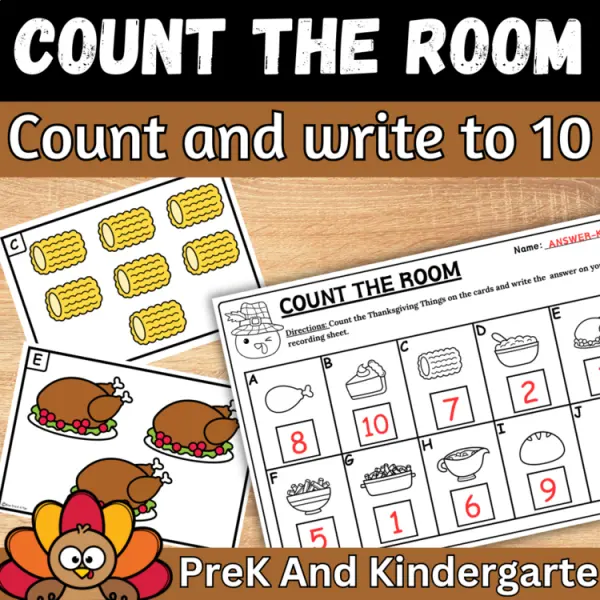 Cover of Thanksgiving Count the room and write How many Numbers to 10 for Kindergarten