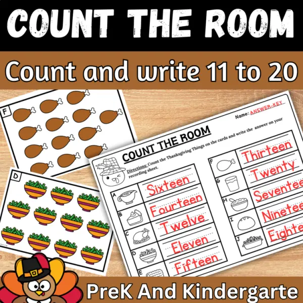 Cover of Thanksgiving Count the room and write How many Teen Numbers for Kindergarten