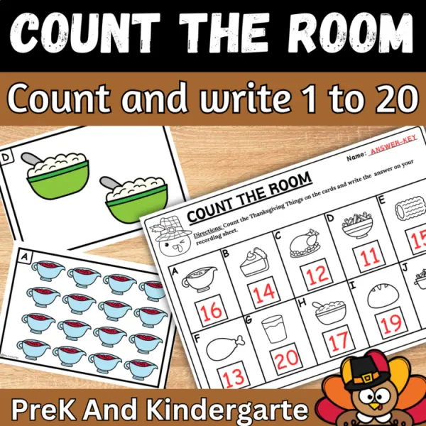 Cover of Thanksgiving Count the room and write How many Numbers to 20 for Kindergarten