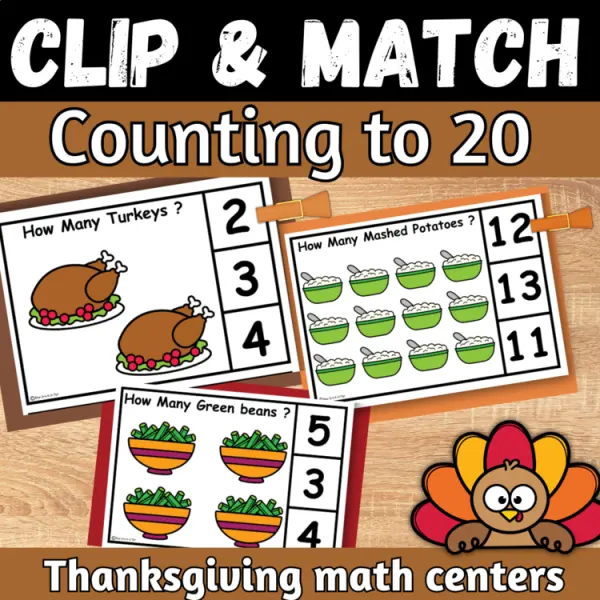 Cover of Thanksgiving Math Matching numbers to quantities counting to 20 Clip And Match