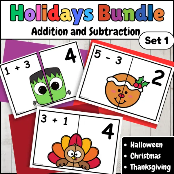 Cover of Holidays Addition & Subtraction within 5 Matching game for Kindergarten Bundle