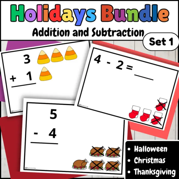 Cover of Holidays Addition and subtraction within 5 Game for Kindergarten Math bundle
