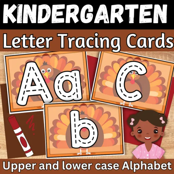 Cover of Thanksgiving Letter Tracing cards Upper and Lowercase practice sensory bin