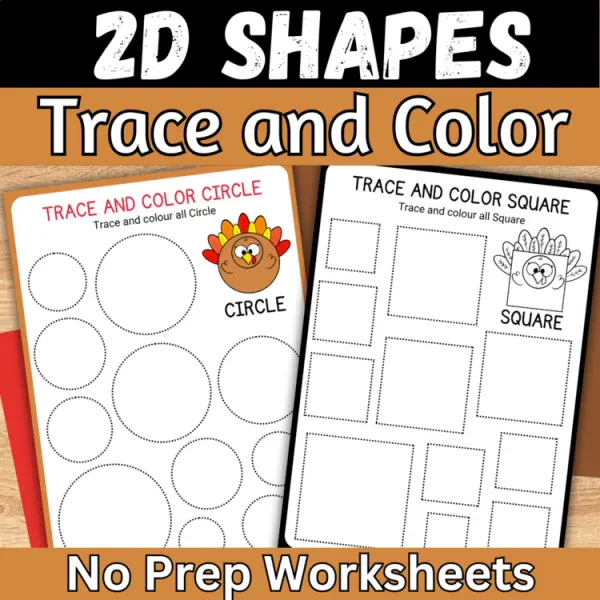 Cover of Thanksgiving Turkey 2D Shapes Tracing and coloring sheets Fine Motor worksheets