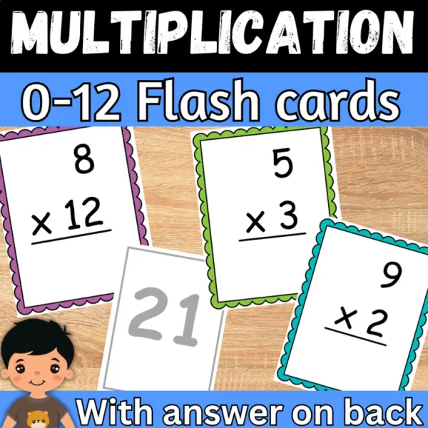 Cover of multiplication flash cards printable to 12 with answers on back fact fluency