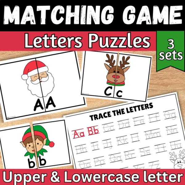 Cover of Christmas letter matching uppercase and lowercase worksheet sensory bin center