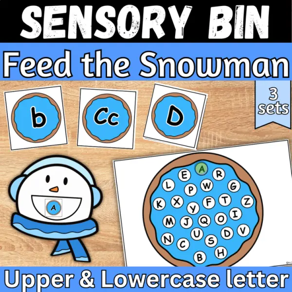 Cover of Winter Sensory bin uppercase and lowercase letter match Feed the Snowman