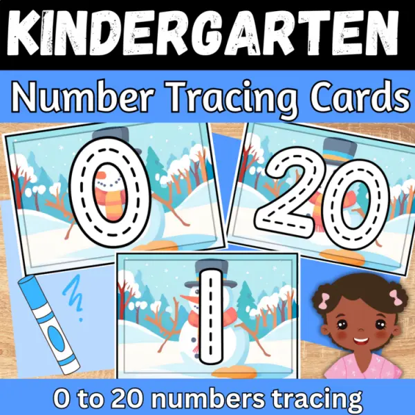 Cover of Winter Number Tracing to 20 cards sensory bin writing practice Kindergarten