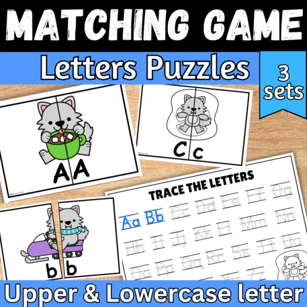 Cover of Winter letter matching uppercase and lowercase worksheet sensory bin center