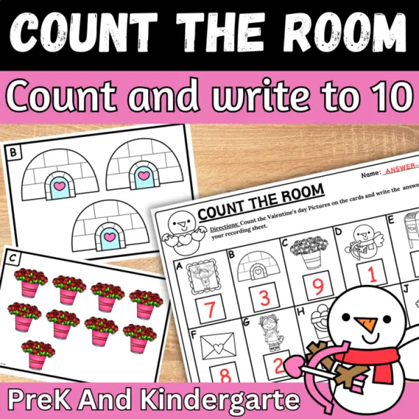Cover of Valentines day Count the room and write How many Numbers to 10 for Kindergarten