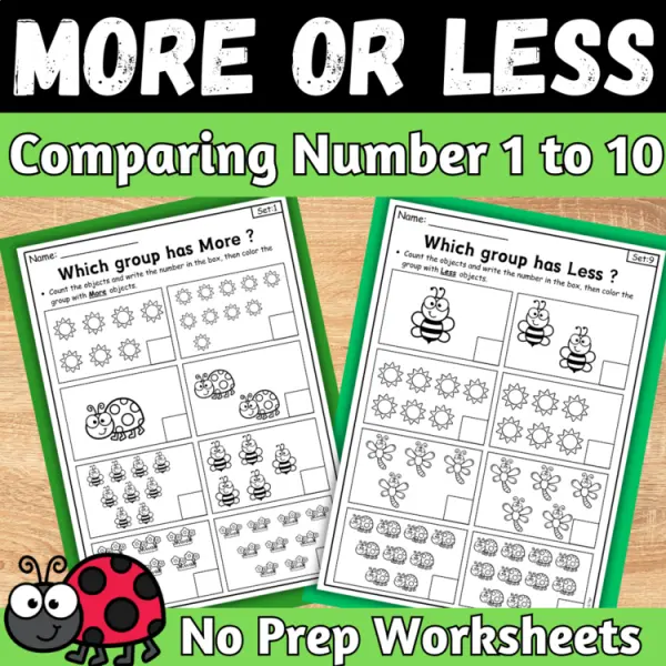 Cover of Spring More or Less comparing Numbers to 10 Kindergarten Math Worksheets