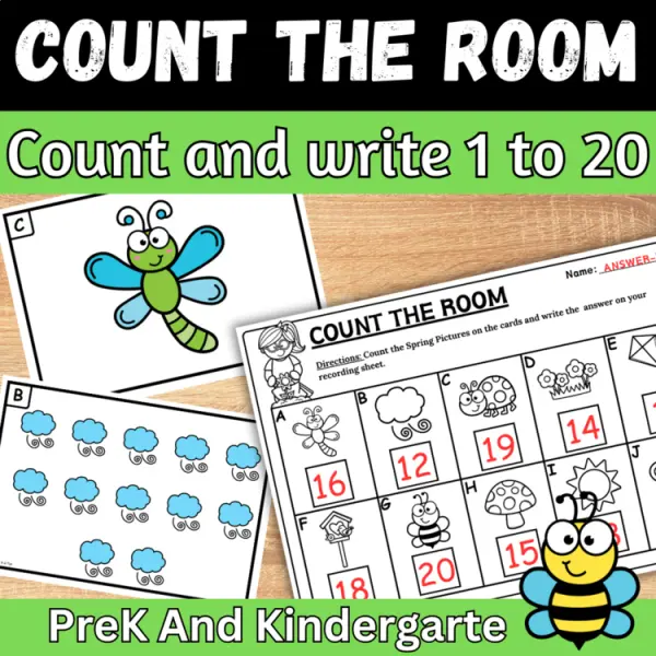Cover of Spring Count the room and write How many Numbers to 20 for Kindergarten Bundle