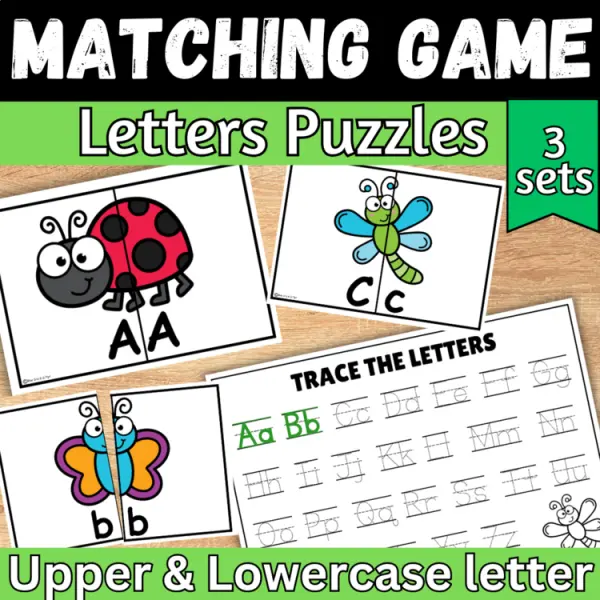 Cover of Spring bugs letter matching uppercase and lowercase worksheet sensory bin center